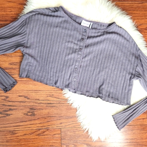 Out From Under Tops - Out From Under Grey Cropped Button Cardigan